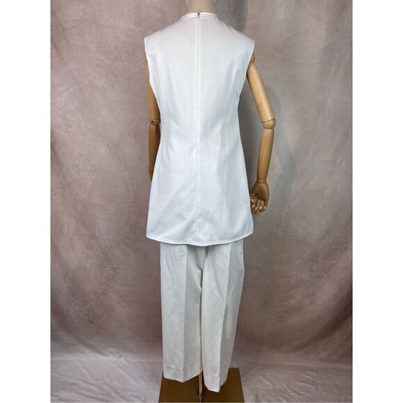 Vintage 1960s 70s Pantsuit White 2 Piece Set Polyester MCM Mod - Picture 5 of 6